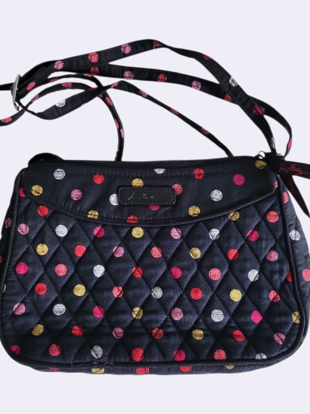 Vera Bradley Quilted Hipster Crossbody Black Multicolor Polka Dot 9x6x2.5" - Picture 1 of 5